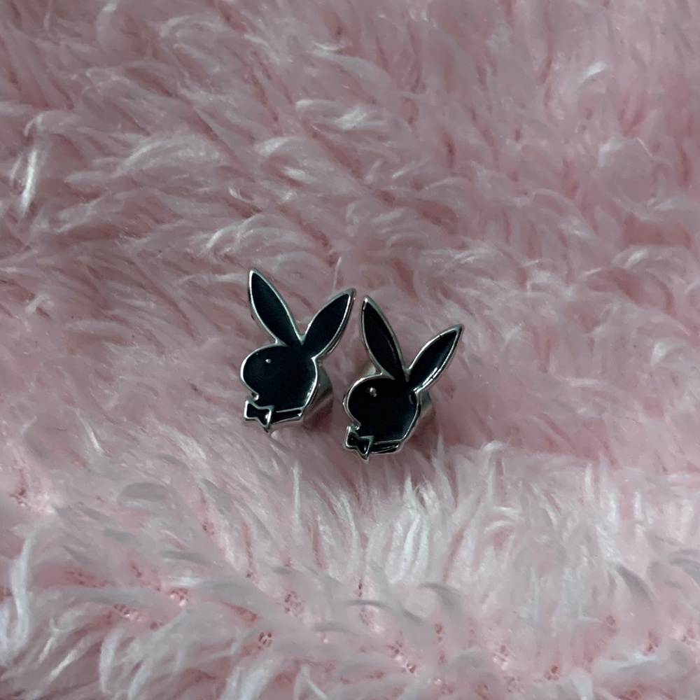 PLAYBOY Bunny Black Stud Earrings Surgical Steel
